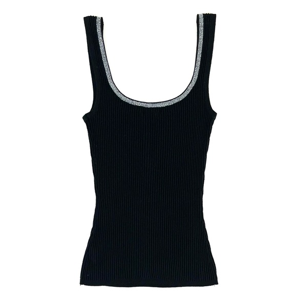 Cache Black Ribbed Sparkle Trim Button Up Tank Top - Picture 2 of 6